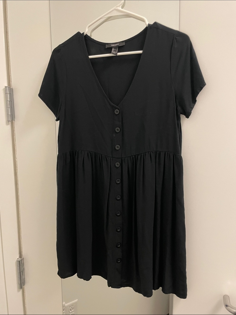 Forever 21 Black Button-Front Babydoll Dress